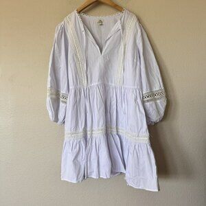 River Island Dress White Size 12 UK Size 8 US 3/4 Sleeve V Neck Crochet